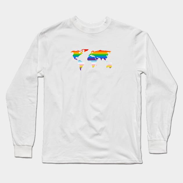 World Map - Rainbow Flag Colors Long Sleeve T-Shirt by brightnomad